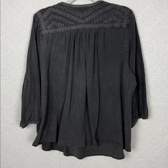 Lucky Brand 3X Charcoal Embroidered Peasant Top Boho Cotton Blouse Shirt - Picture 6 of 6